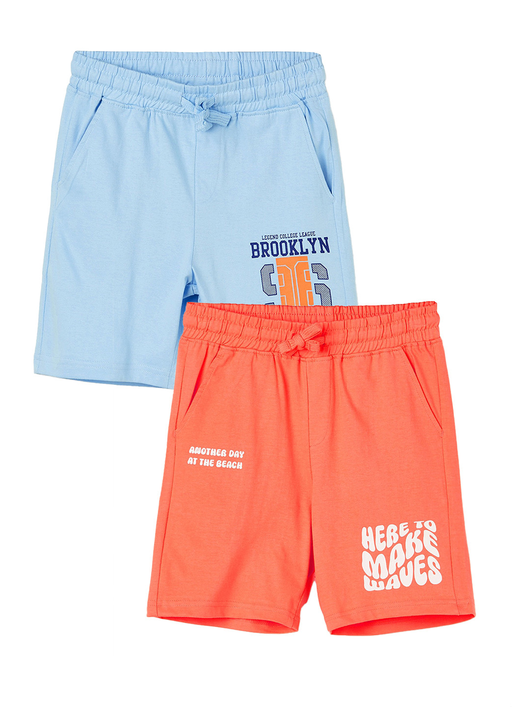 

Fame Forever by Lifestyle Boys Pack Of 2 Mid Rise Typography Printed Pure Cotton Shorts, Coral