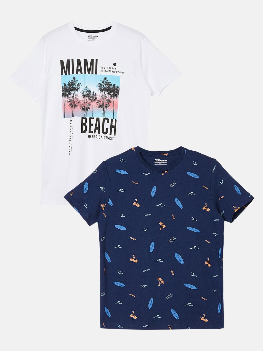 Fame Forever by Lifestyle Boys Pack Of 2 Graphic Printed Round Neck Pure Cotton T-shirts, Blue