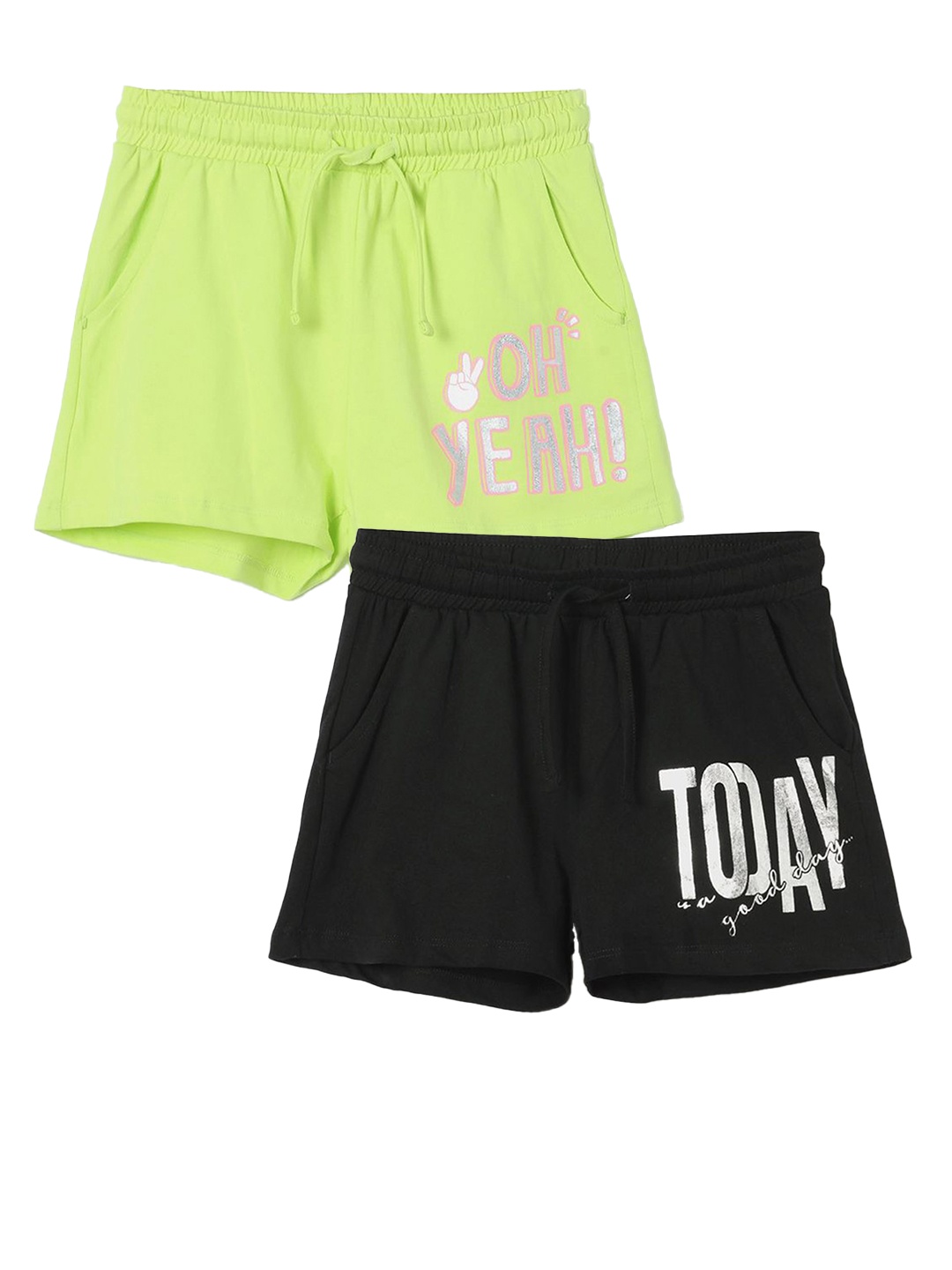 

Fame Forever by Lifestyle Girls Pack Of 2 Typography Printed Pure Cotton Shorts, Black