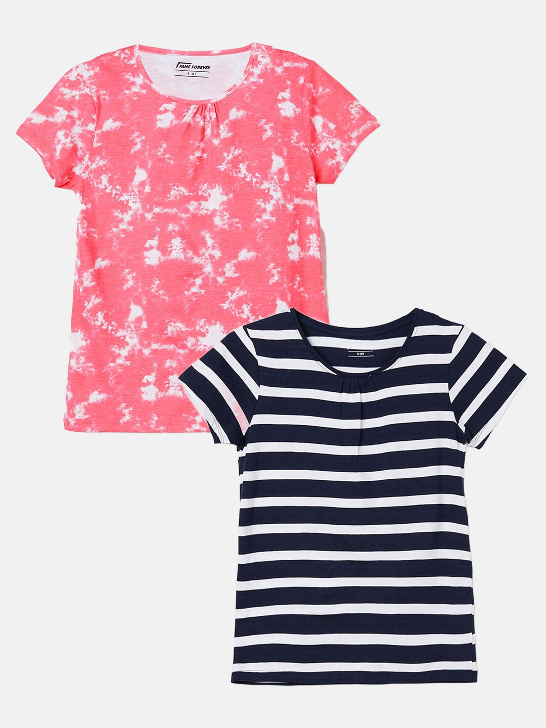 

Fame Forever by Lifestyle Girls Pack Of 2 Striped Cotton T-shirts, Blue