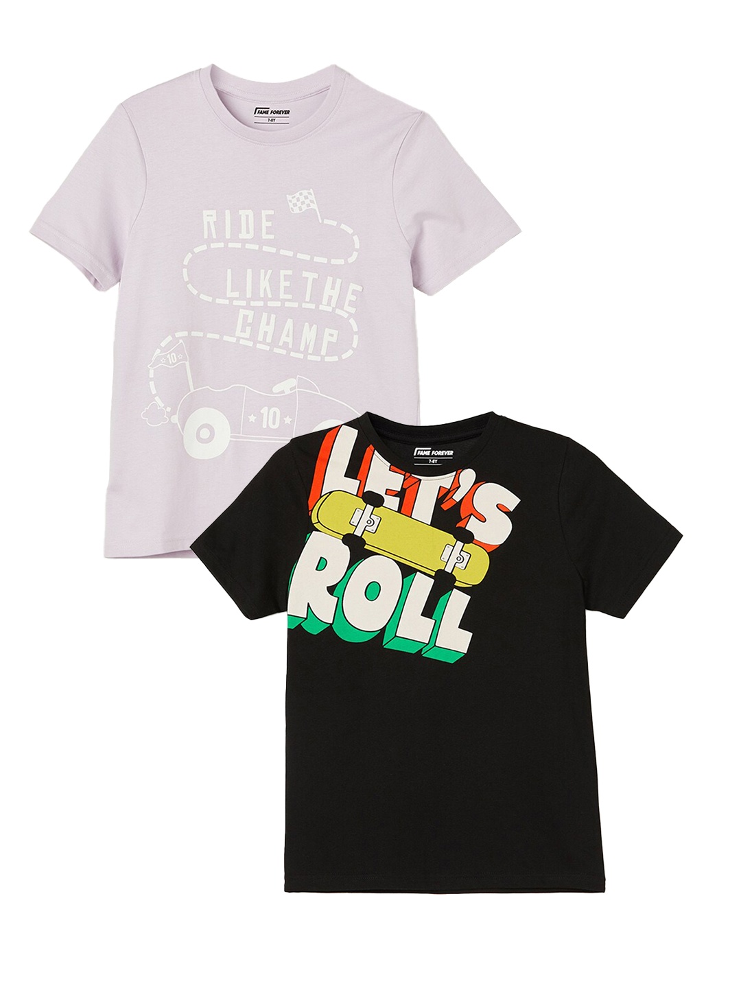 

Fame Forever by Lifestyle Boys Pack Of 2 Typography Printed Cotton T-shirts, Black