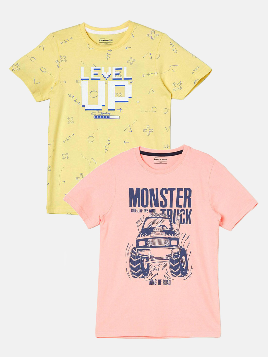 

Fame Forever by Lifestyle Boys Pack Of 2 Typography Printed Pure Cotton T-shirts, Peach
