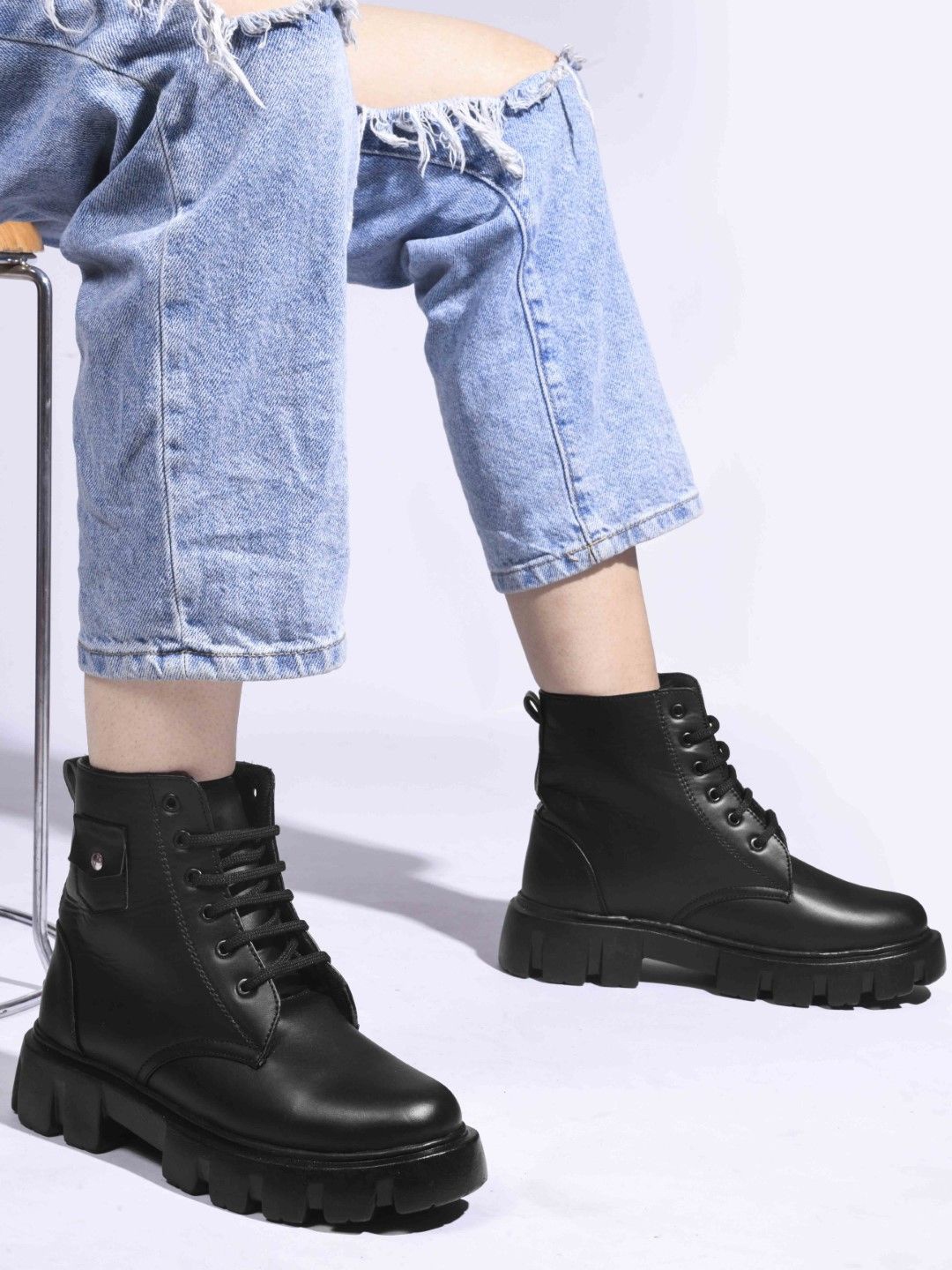 

JM Looks Women Solid Chunky Boots, Black