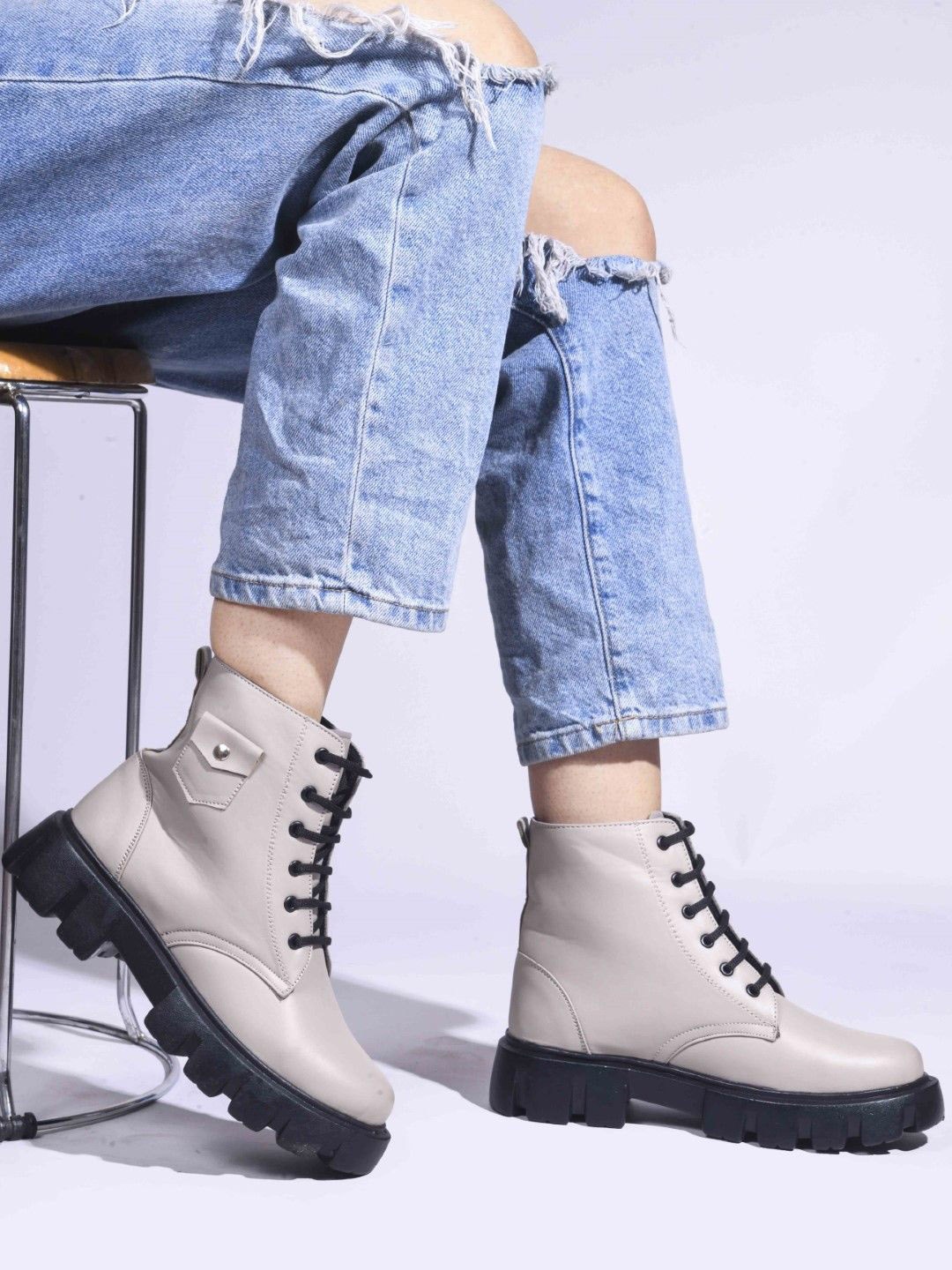 

JM Looks Women Solid Chunky Boots, Cream