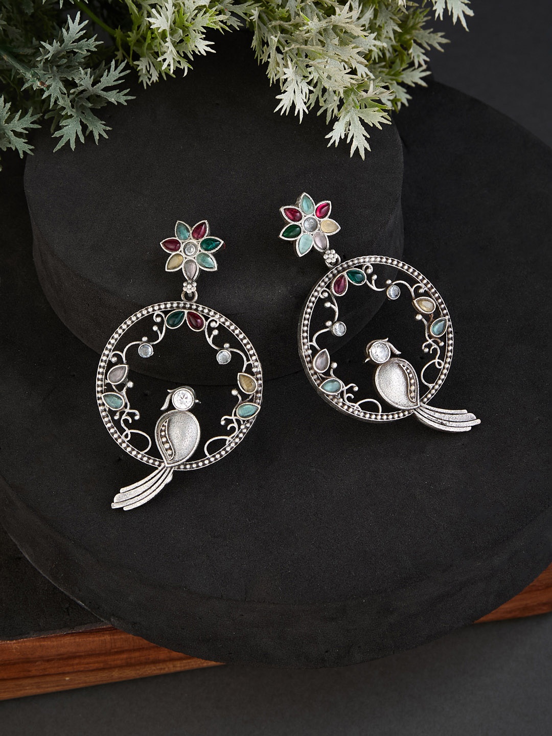

ATIBELLE German Silver-Plated Contemporary Beaded Drop Earrings