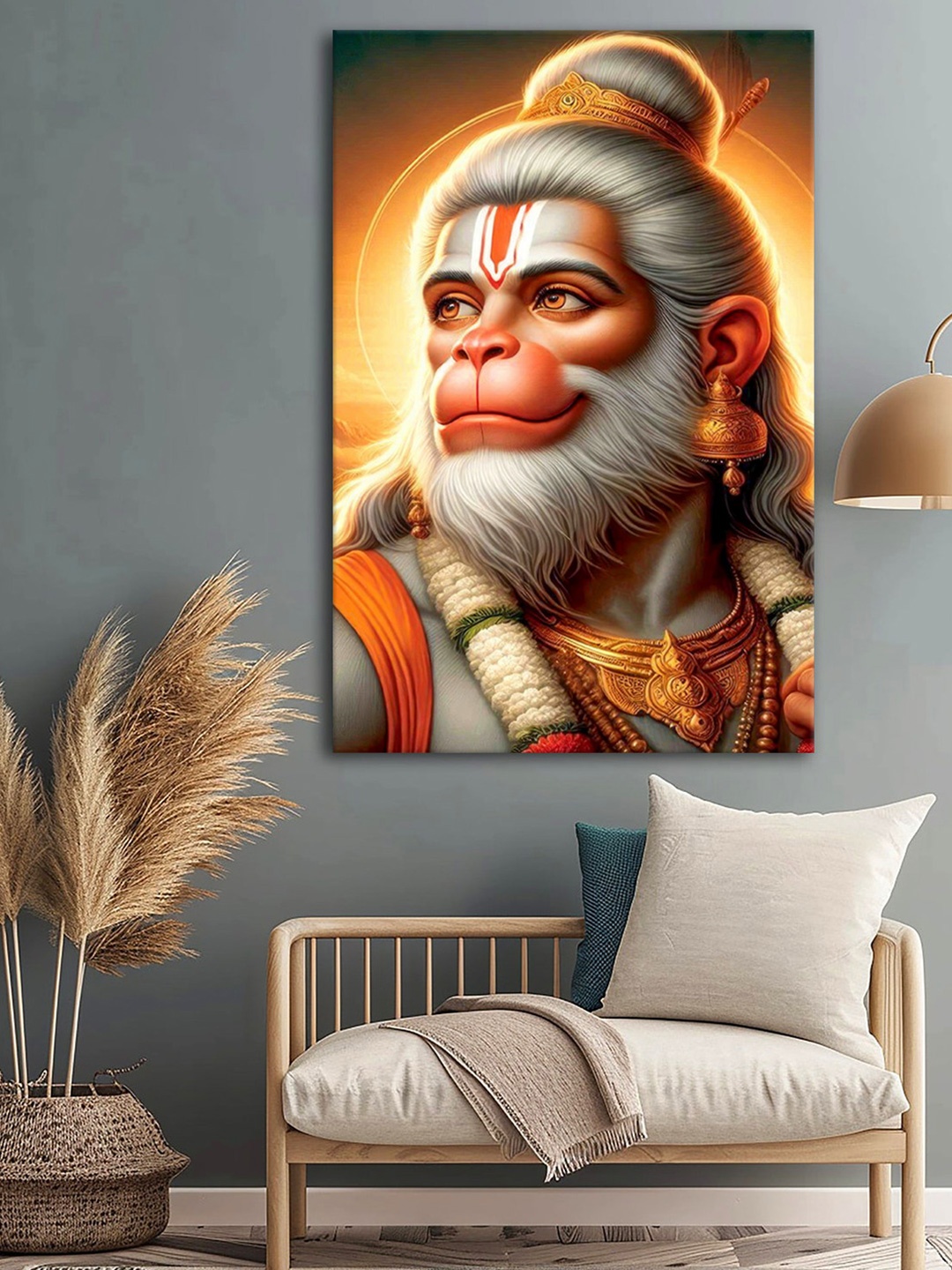 

999Store Brown & White Hanuman Religious Canvas Wall Art