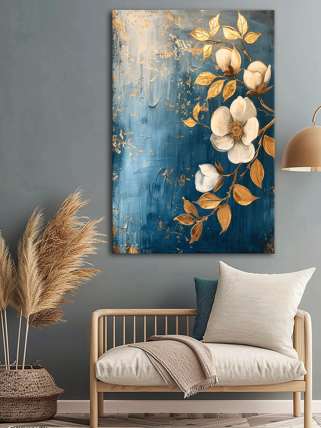 

999Store Blue & White Canvas Floral and Botanical Canvas Wall Art