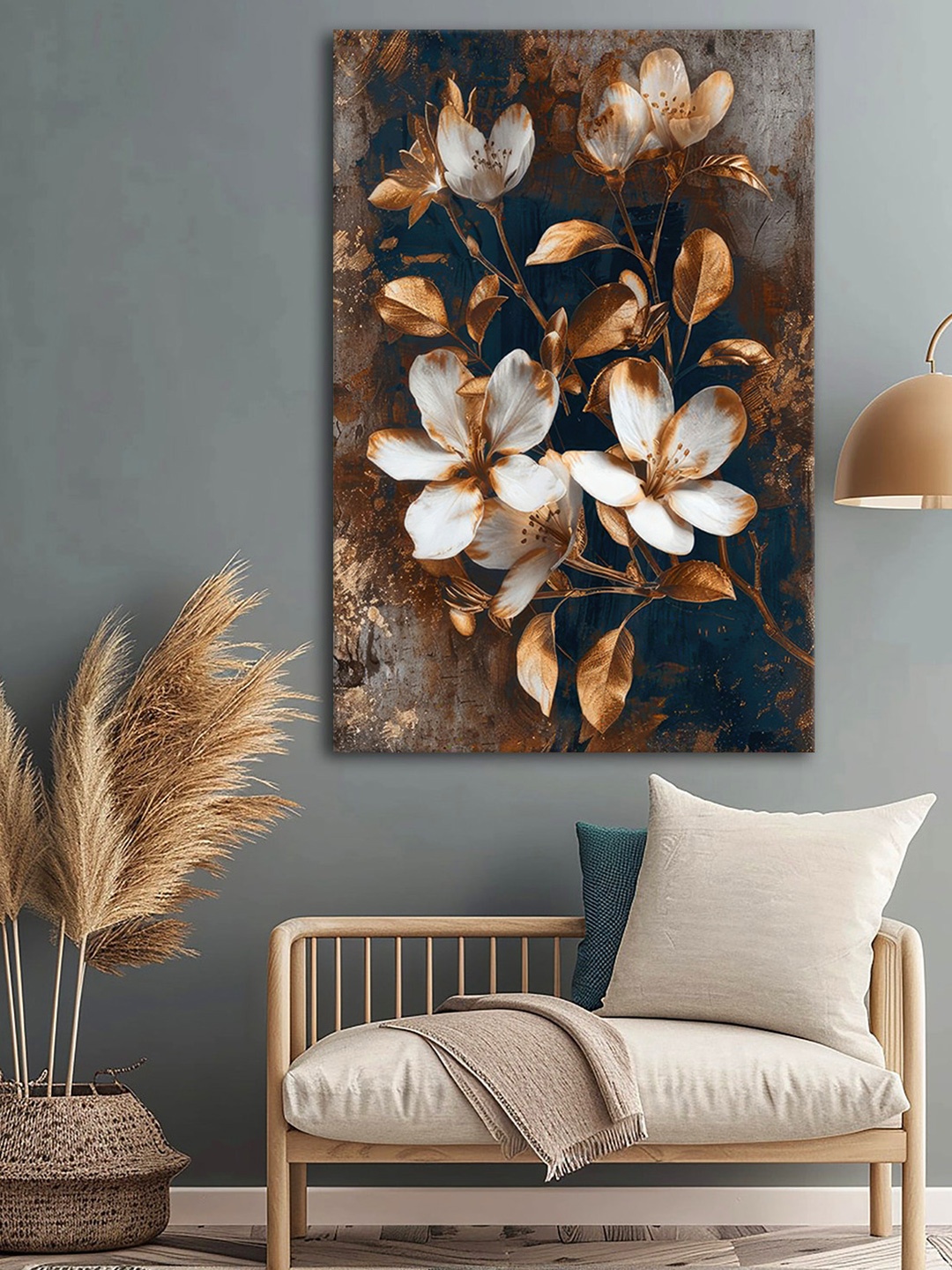 999Store Brown & White Floral and Botanical Canvas Wall Art