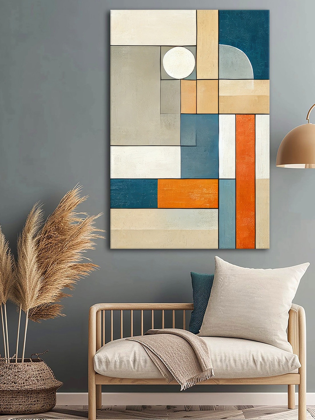 

999Store Beige & Navy Blue Geometric Canvas Wall Art