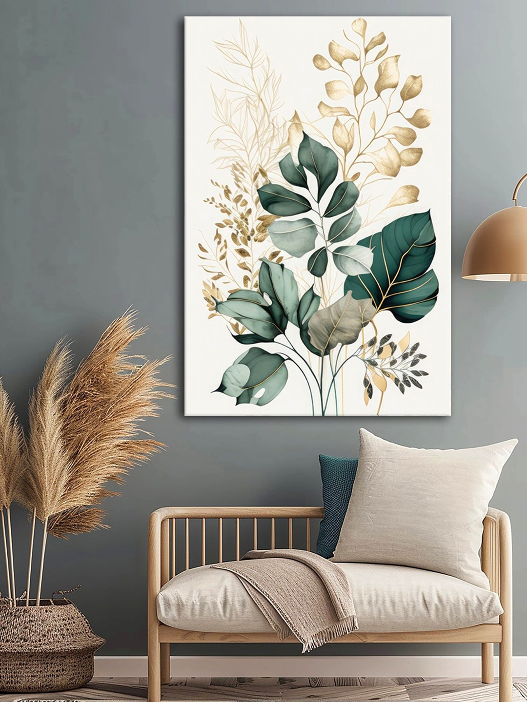 

999Store Off White & Gold-Toned Floral and Botanical Canvas Wall Art
