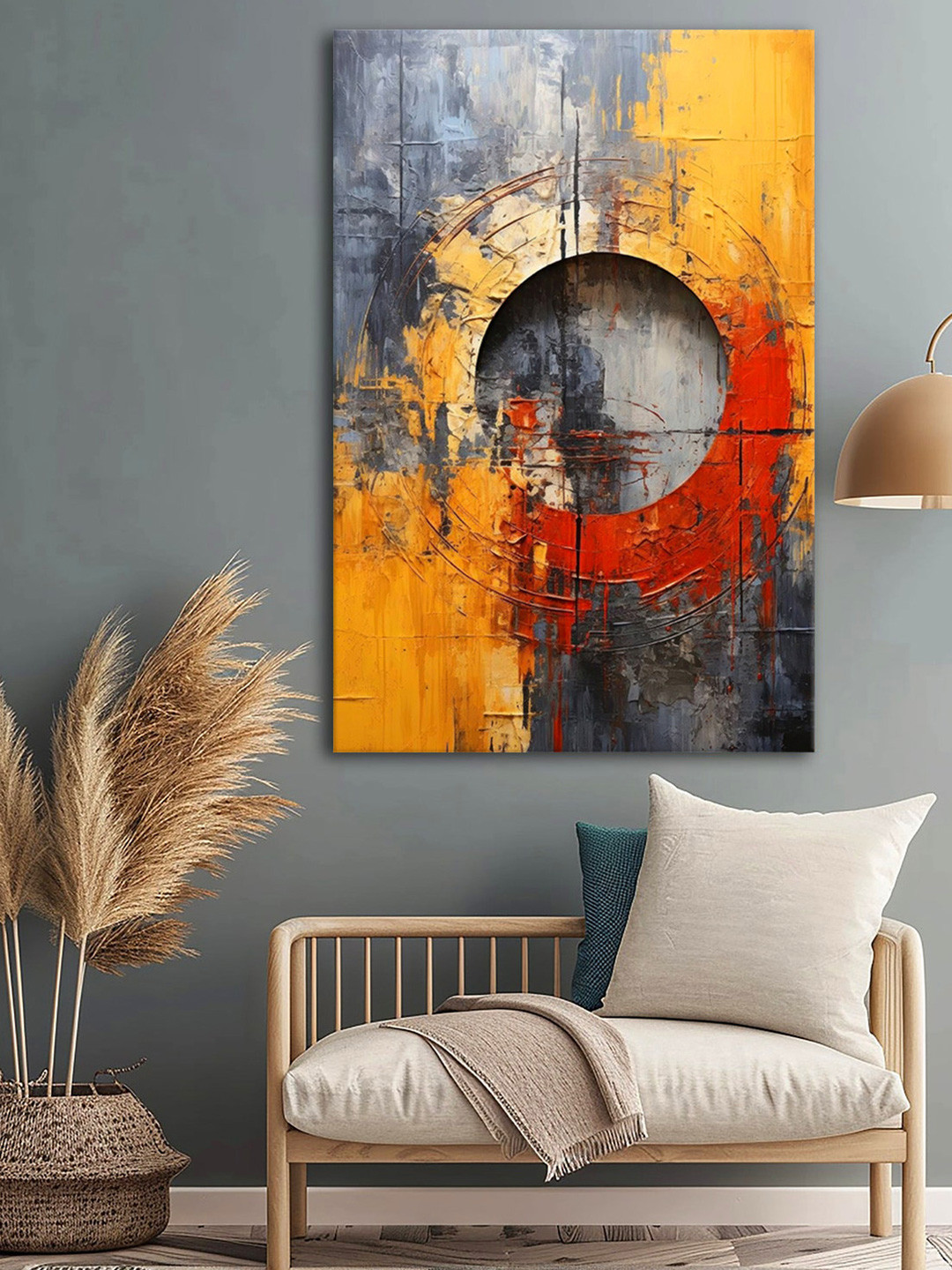 

999Store Yellow & Grey Abstract Canvas Wall Art