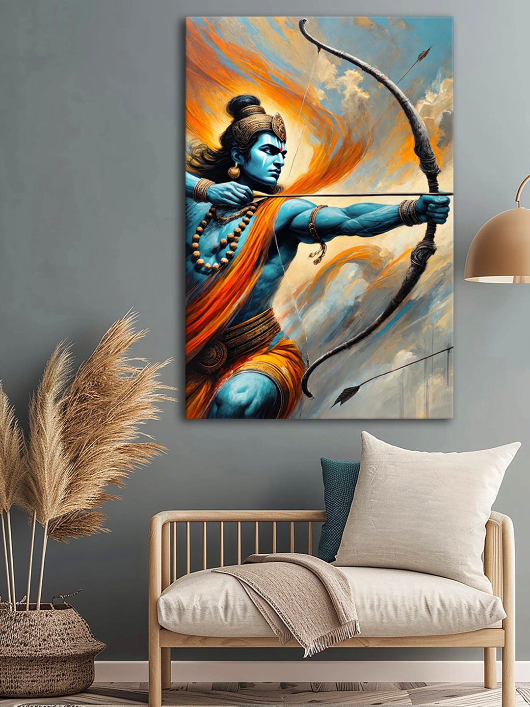 

999Store Brown & Blue Lord Rama Religious Canvas Wall Art