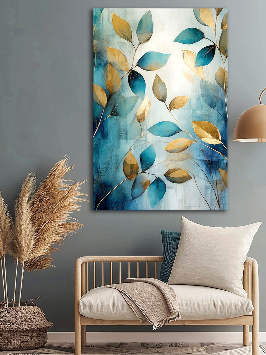 

999Store White & Blue Leaf Canvas Wall Art