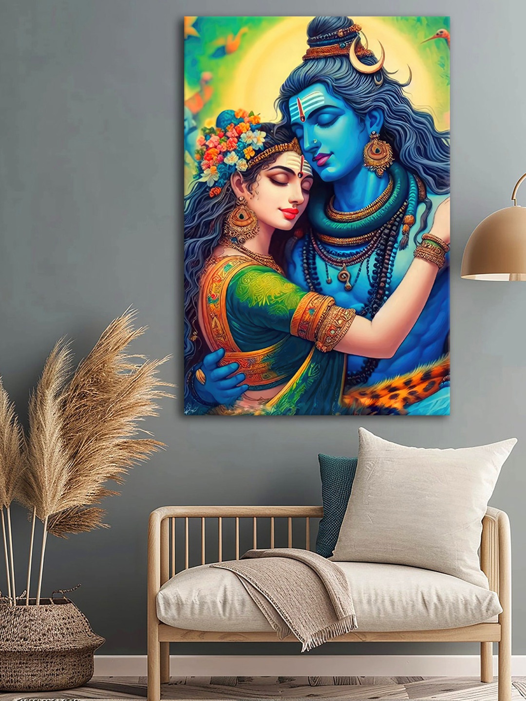 

999Store Blue & Green Shiva and Parvati Religious Canvas Wall Art