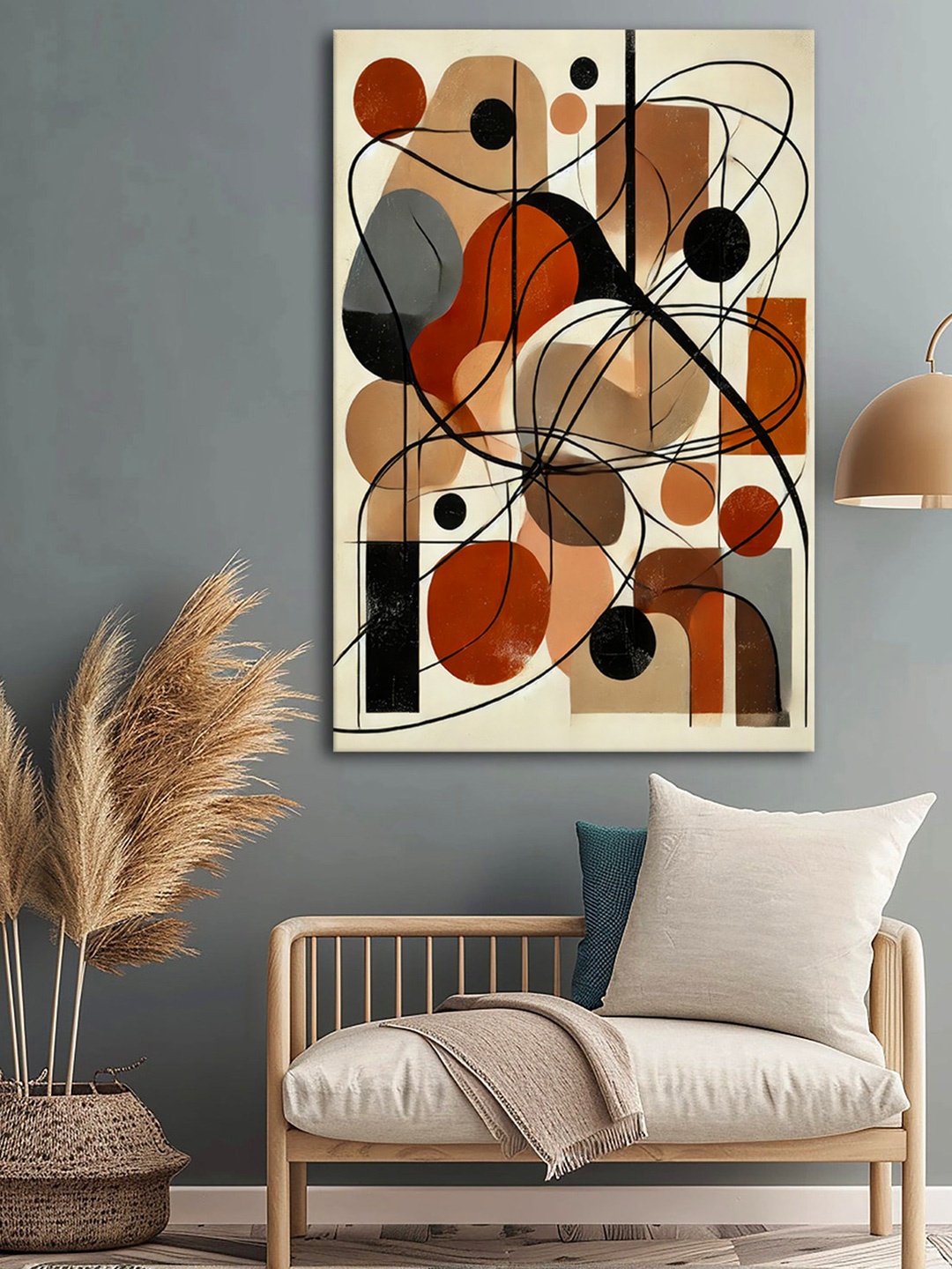 

999Store Beige & Red Abstract Canvas Wall Art