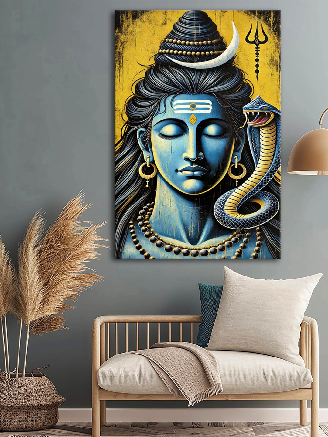 

999Store Blue & Yellow Lord Shiva Religious Canvas Wall Art