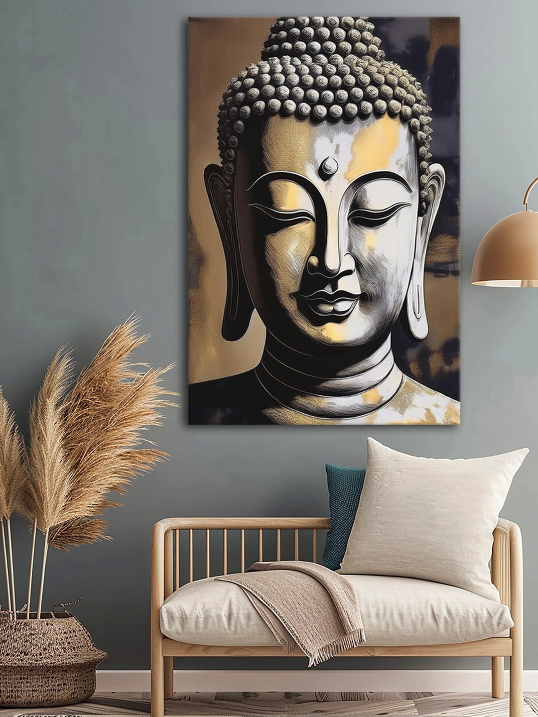 

999Store Brown & Grey Buddha Canvas Religious Wall Art