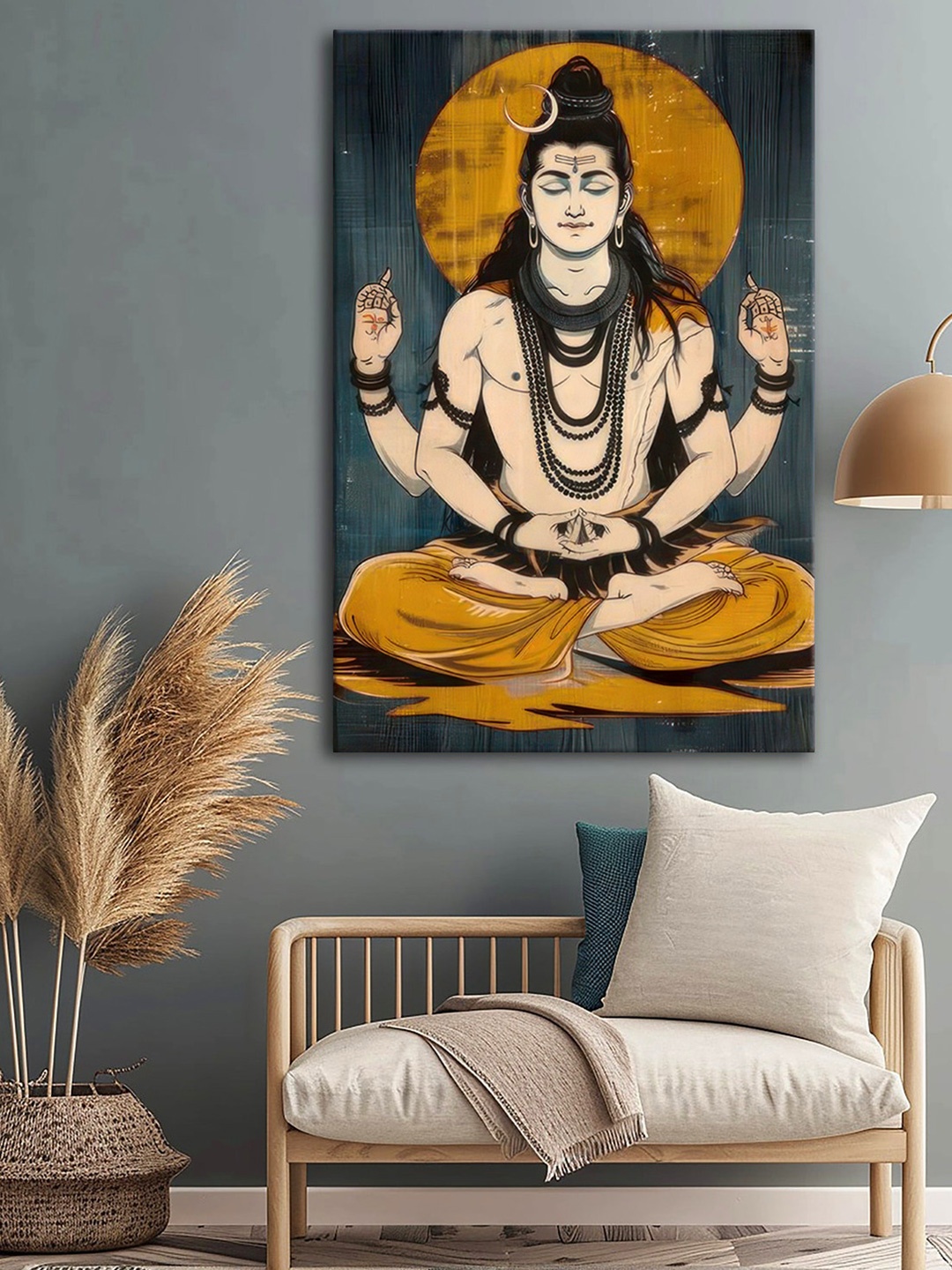 

999Store Grey & Gold-Toned Lord Shiva Religious Canvas Wall Art