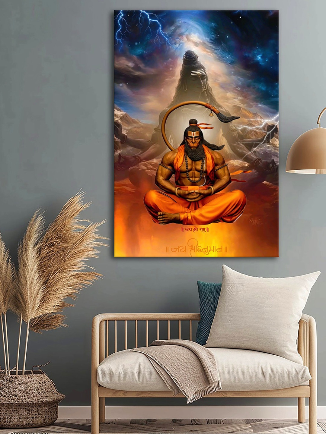 

999Store Brown & Orange Hanuman Meditative Canvas Religious Wall Art