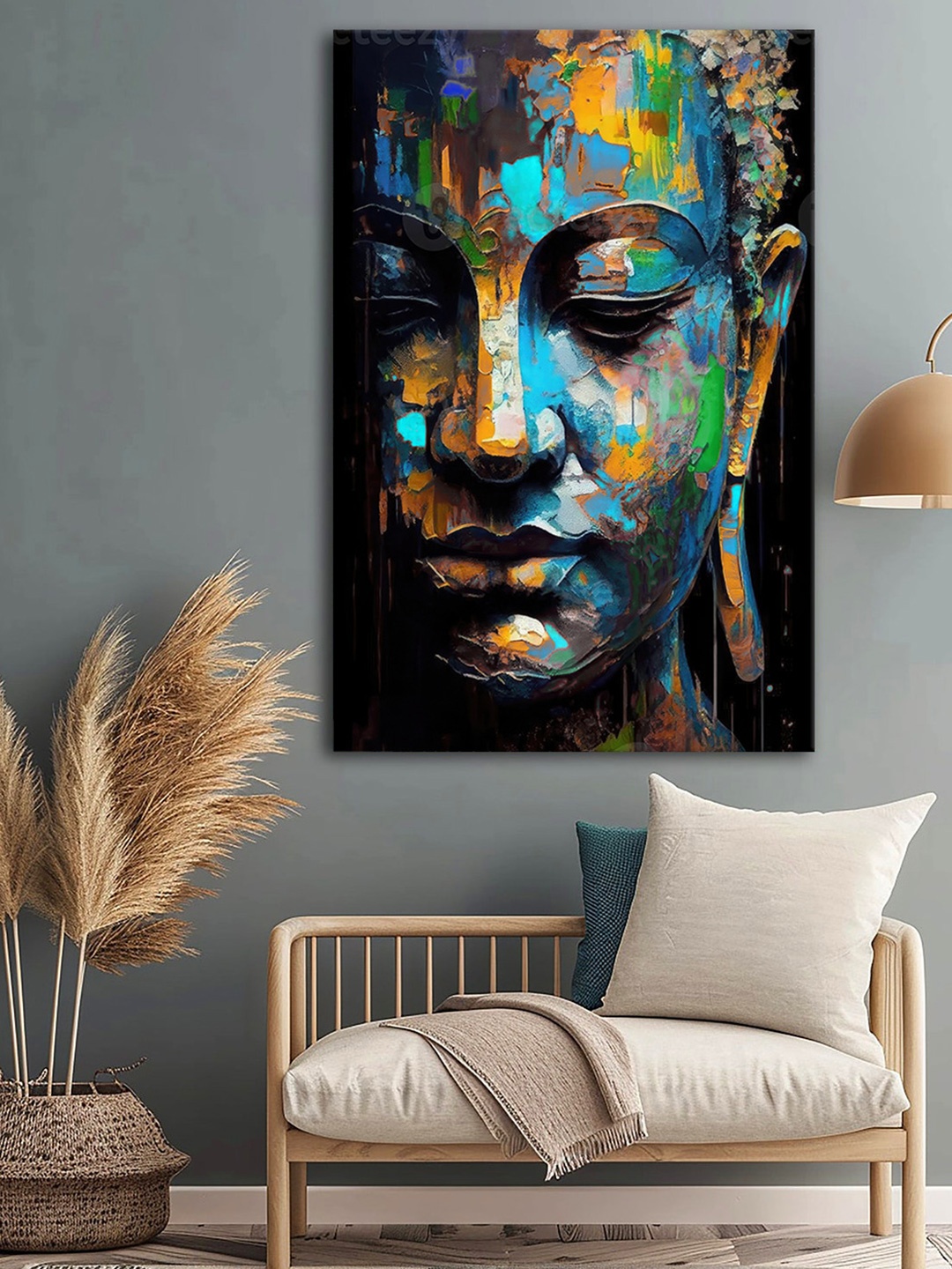 

999Store Black & Blue Buddha Canvas Religious Wall Art