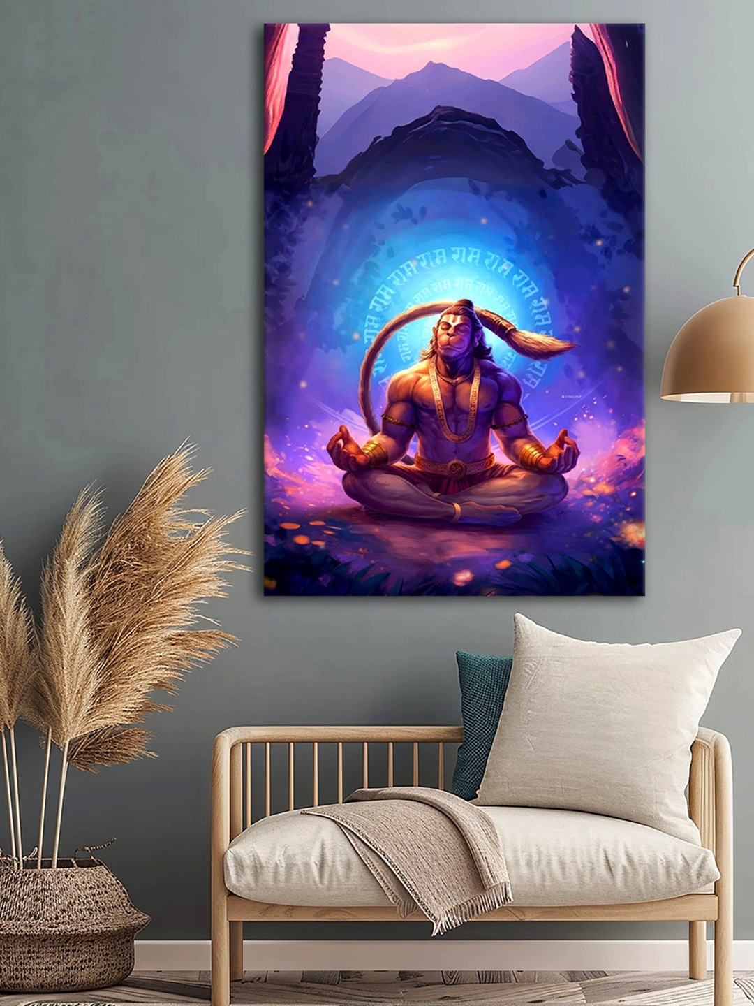 

999Store Blue & Purple Hanuman Religious Canvas Wall Art