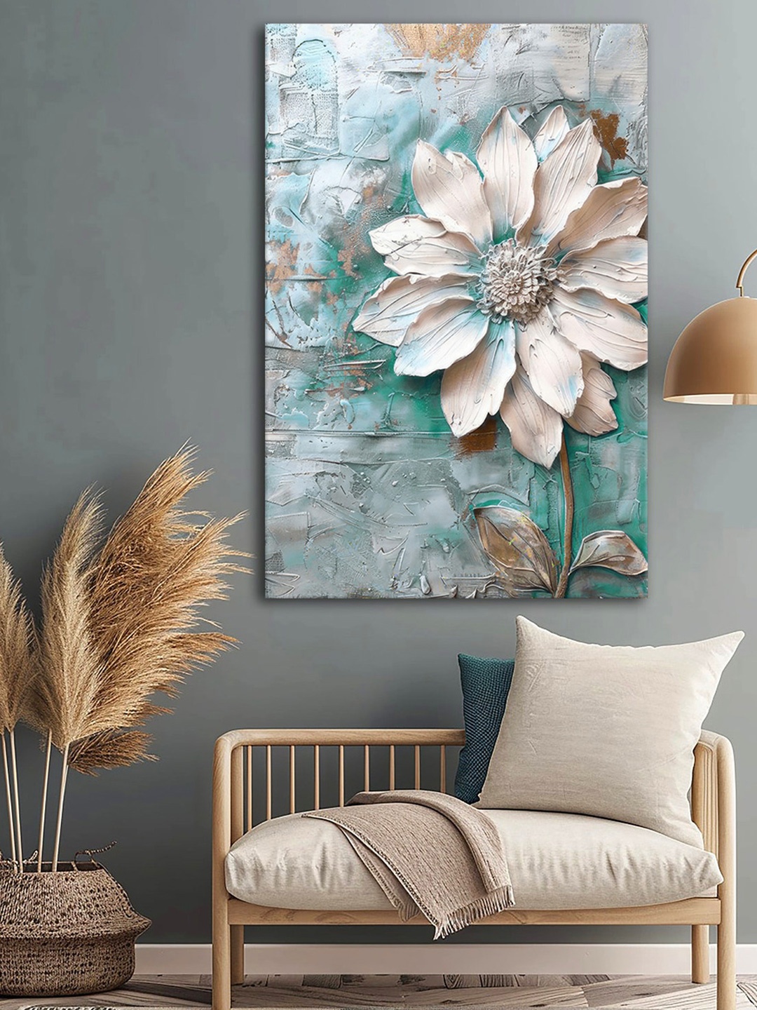 

999Store Green & White Floral and Botanical Canvas Wall Art