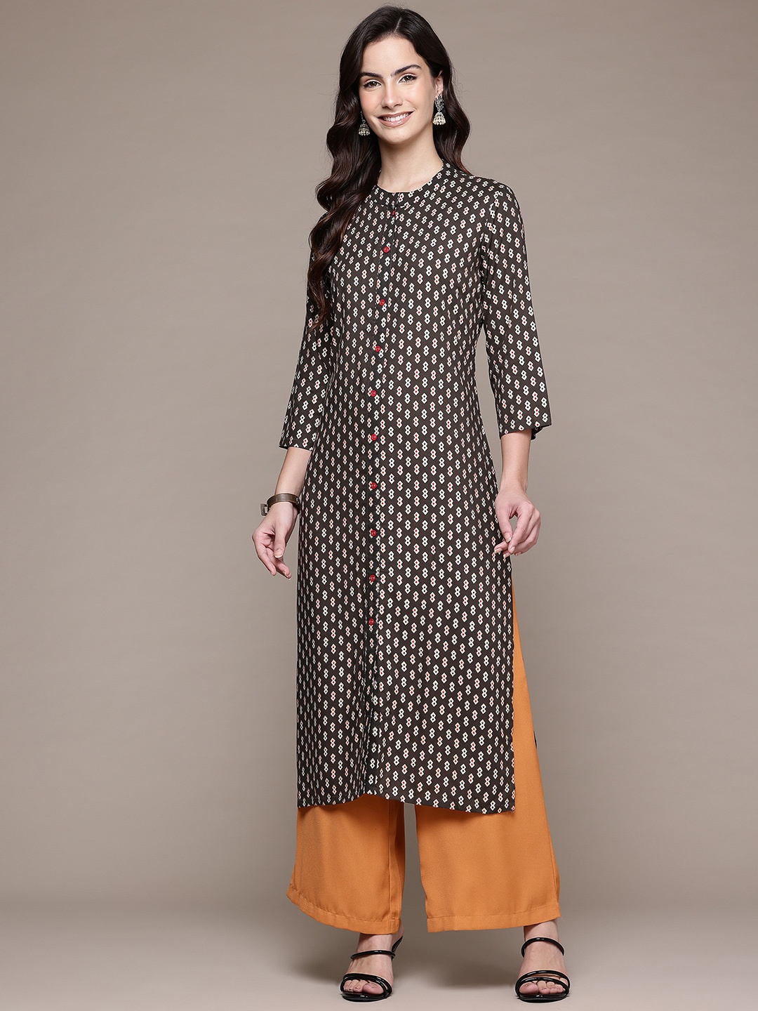 

Readiprint Fashions Floral Printed Kurta, Brown