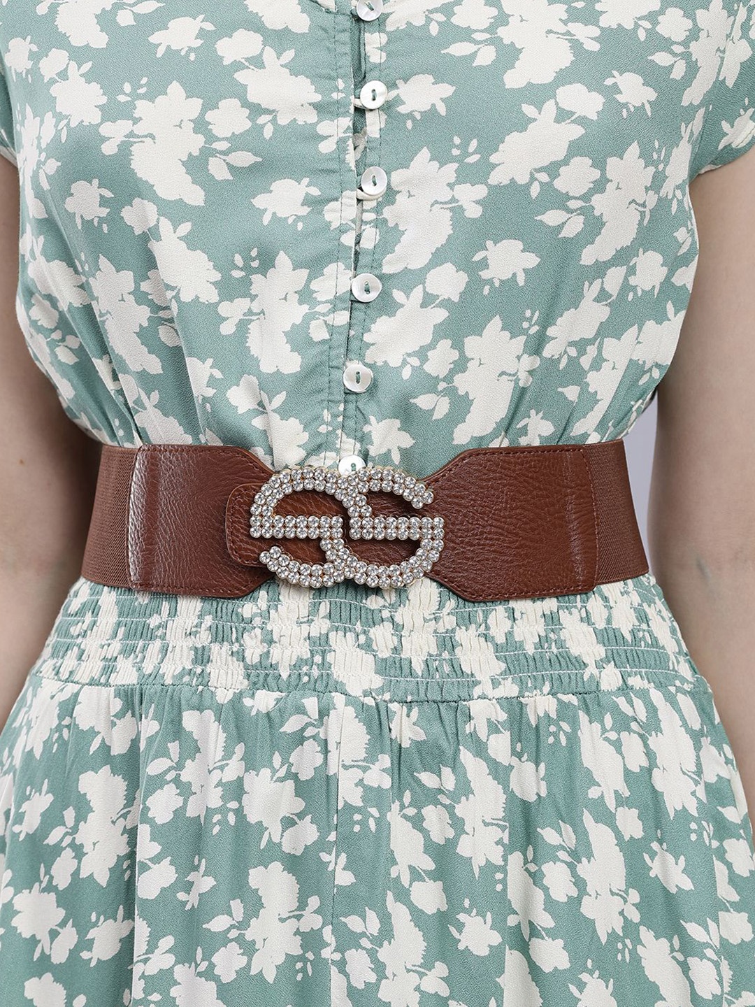 

SAZARA Women Push Pin Closure Textured Belt, Brown