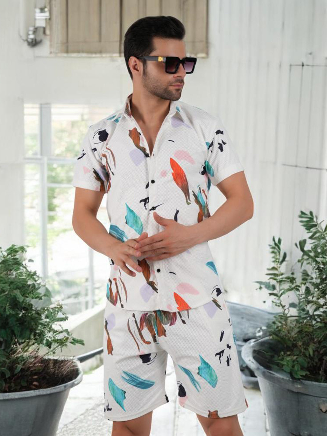 

BOTABOCHI Printed Shirt & Shorts, White