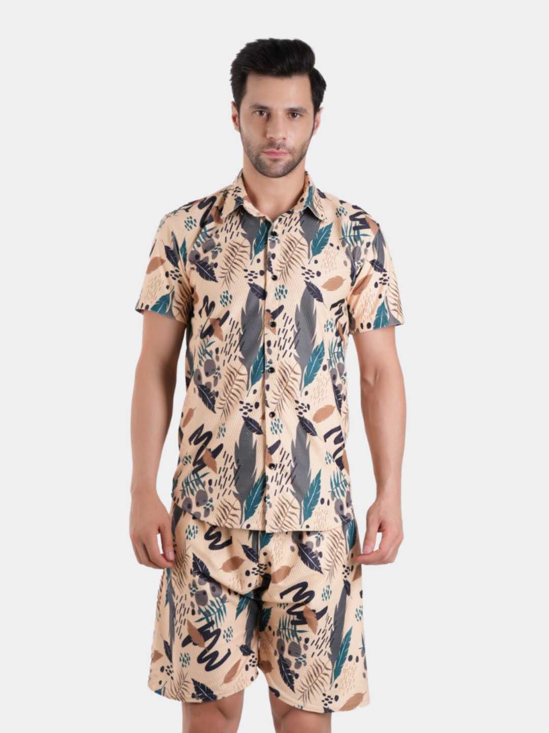 

BOTABOCHI Printed Shirt & Shorts, Beige