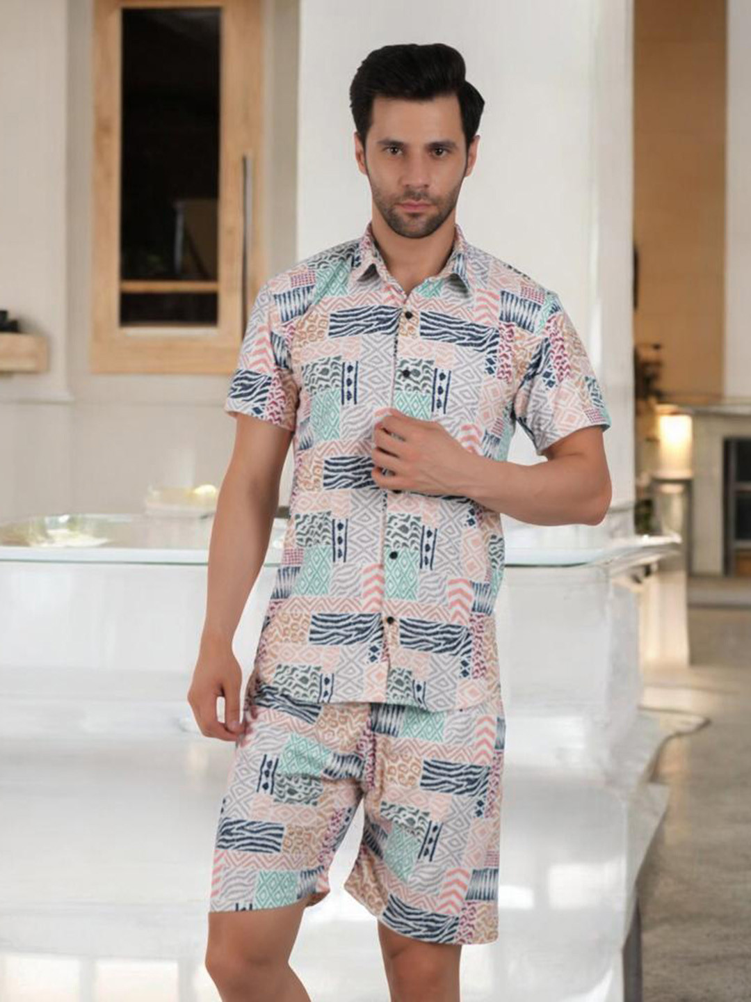 

BOTABOCHI Printed Shirt & Shorts, White