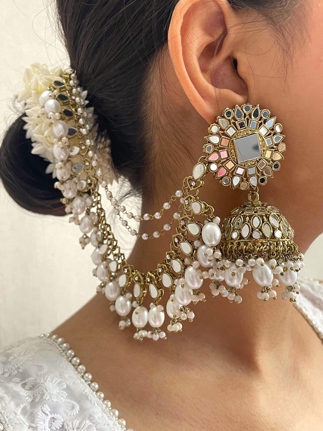 

ISHKAARA Gold-Plated Kundan & Beaded-Studded Maang Tika and Earrings