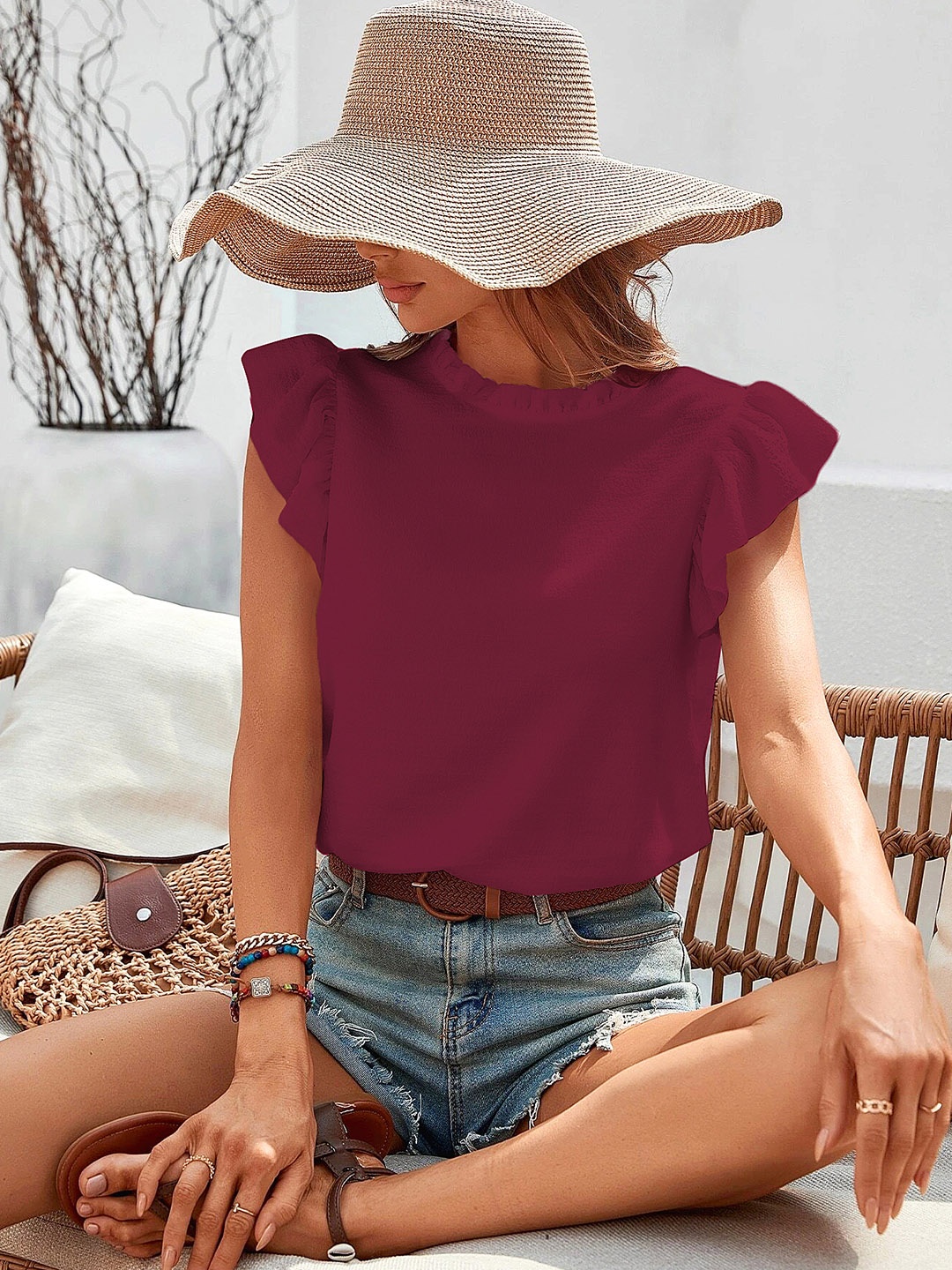 

Stylecast X Slyck Solid Round Neck Top, Maroon