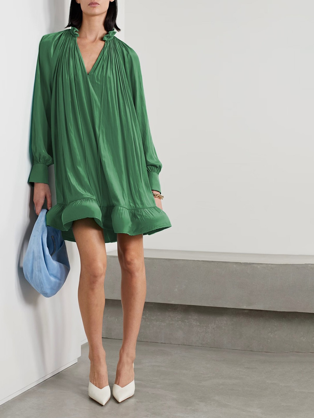

AUTUMN LANE Women Cuffed Sleeves A-Line Dress, Green