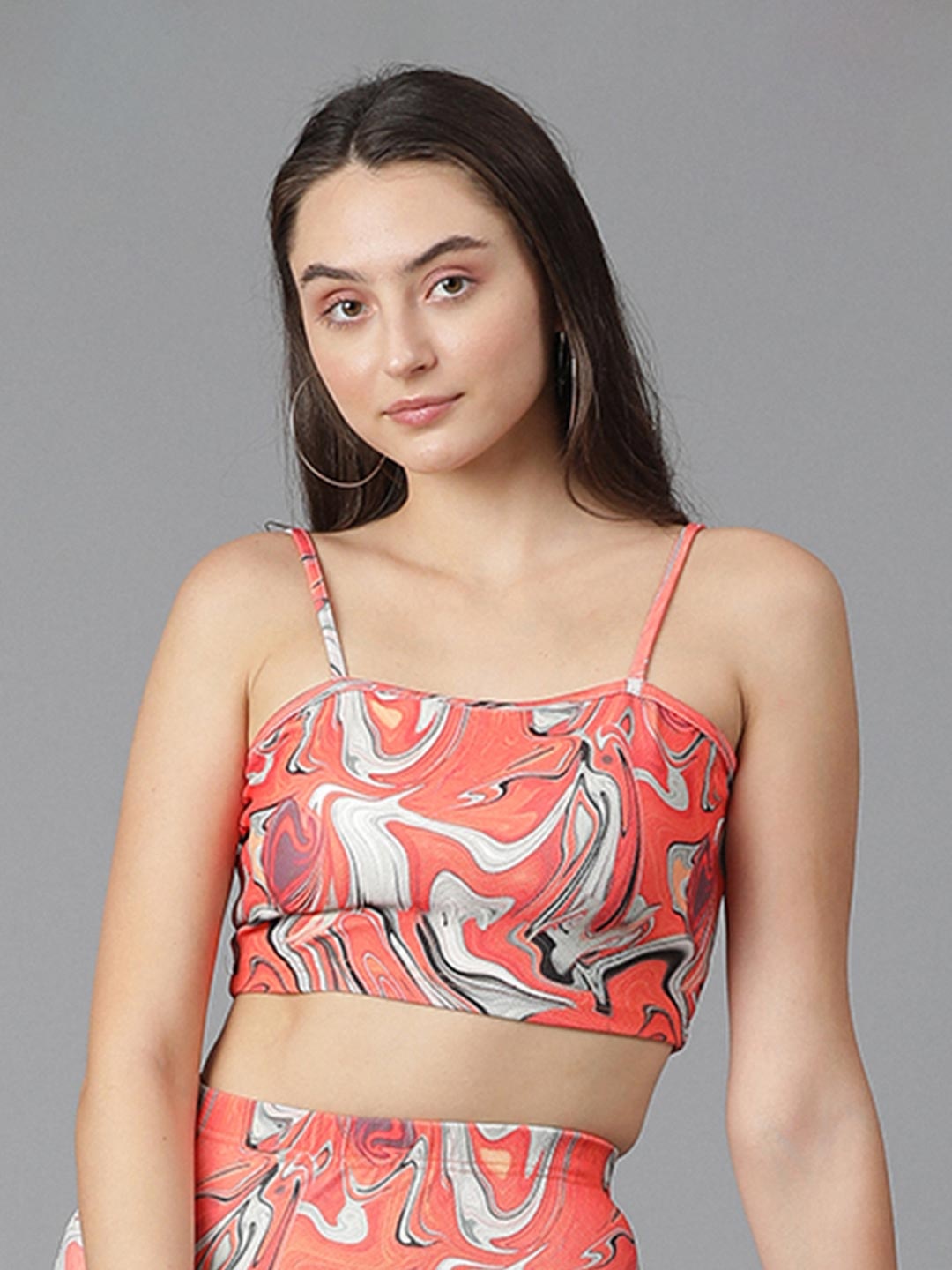 

Kotty Printed Shoulder Straps Crop Top, Orange