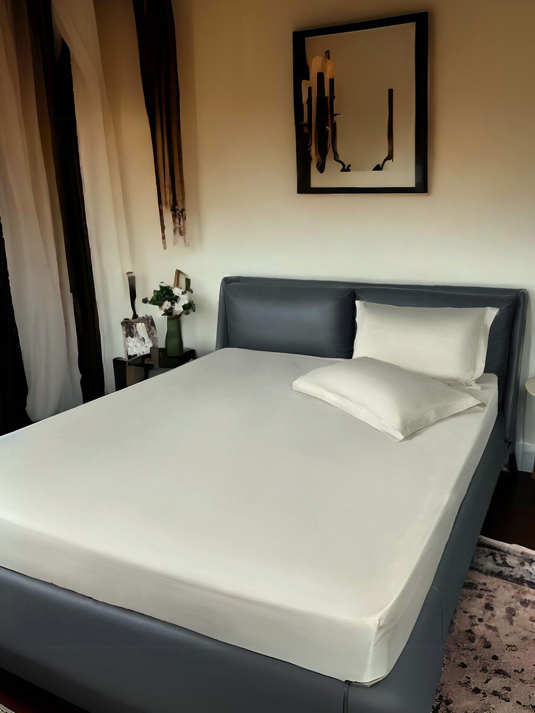 

ERBA Antalaya Moss Cream Cotton King Bedsheet with 2 Pillow Covers