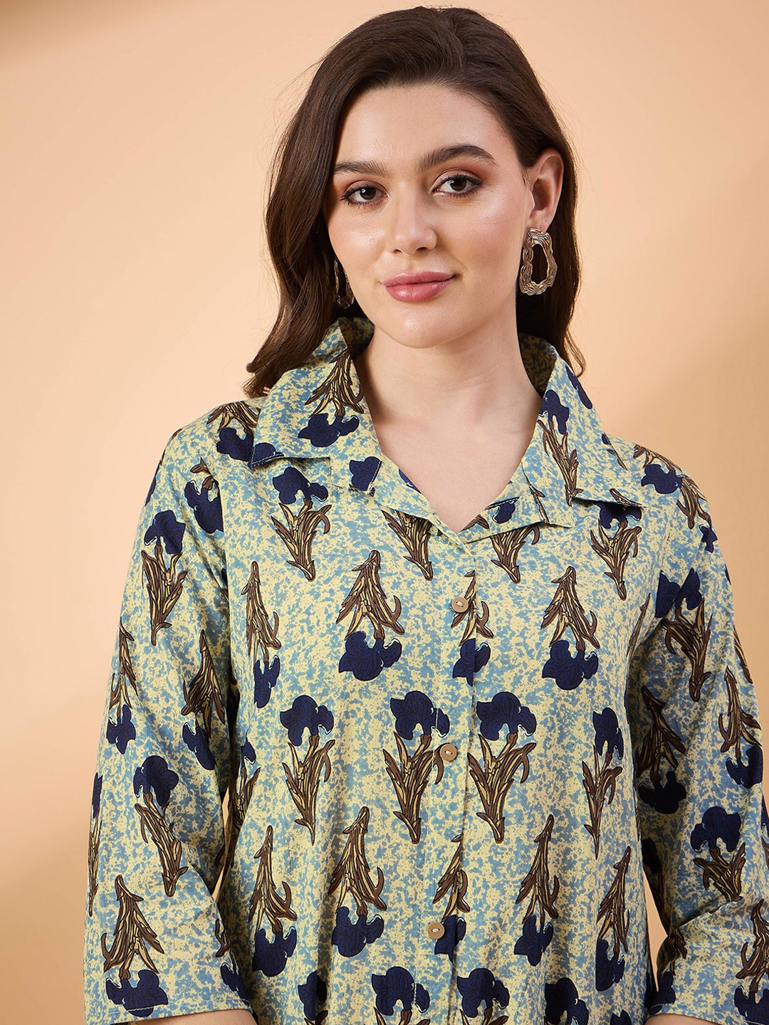 

TANISHA Floral Printed Pure Cotton Tunic With Trousers, Blue
