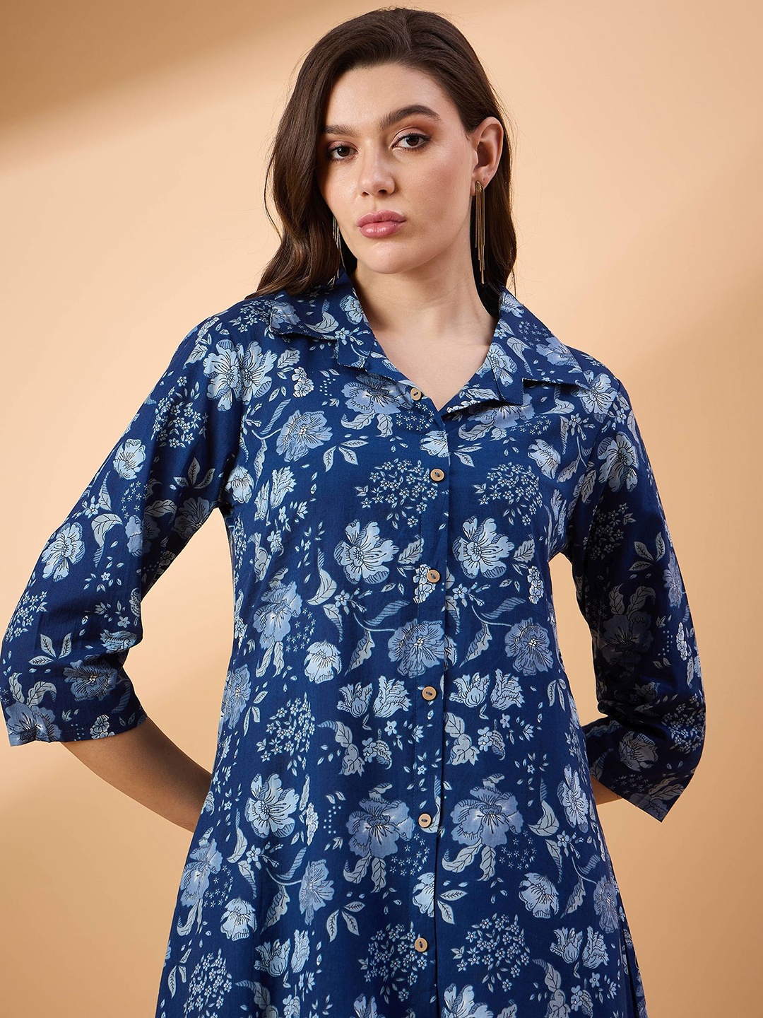 

TANISHA Floral Printed Pure Cotton Tunic With Trousers, Blue