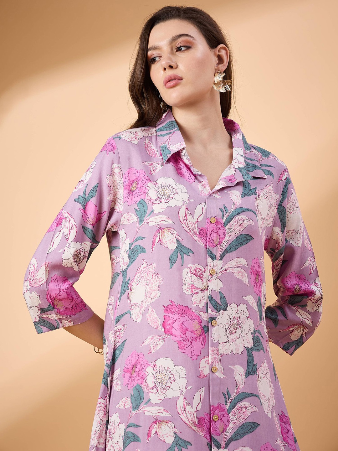 

TANISHA Floral Printed Pure Cotton Tunic & Trousers, Pink