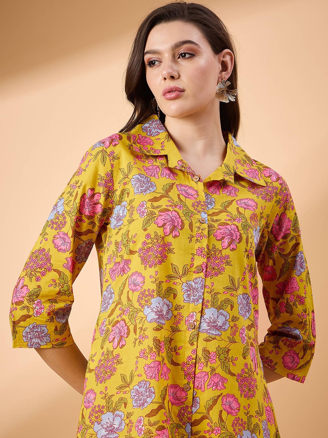 

TANISHA Floral Printed Pure Cotton Tunic & Trousers, Yellow