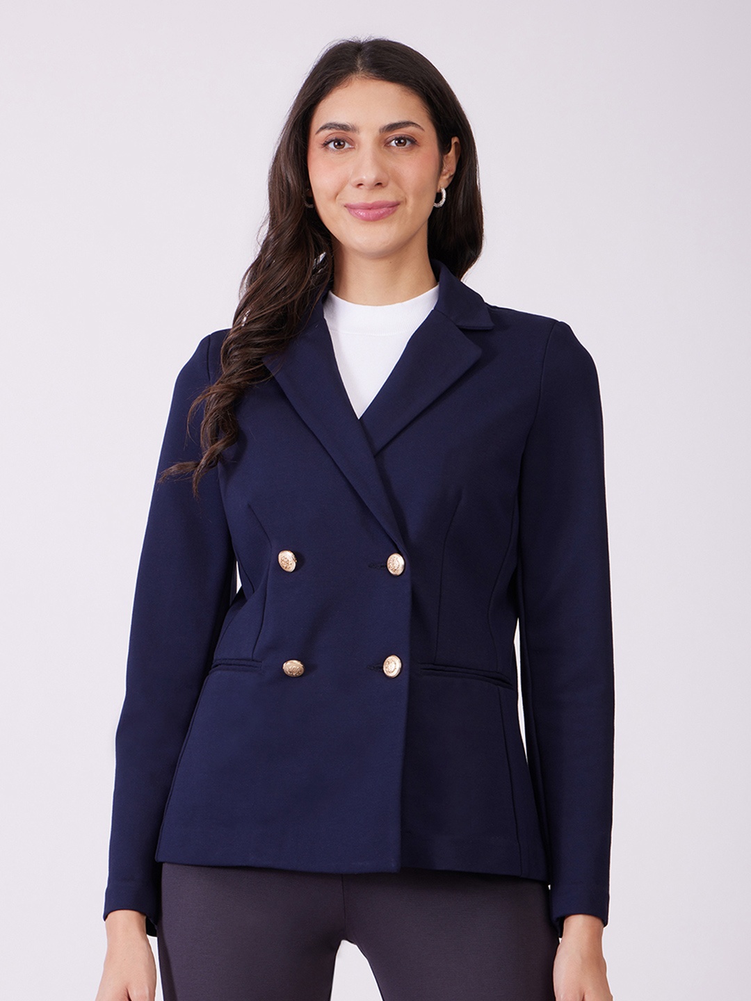 

LivIn Women Lapel Collar Long Sleeved Tailored Jacket, Navy blue