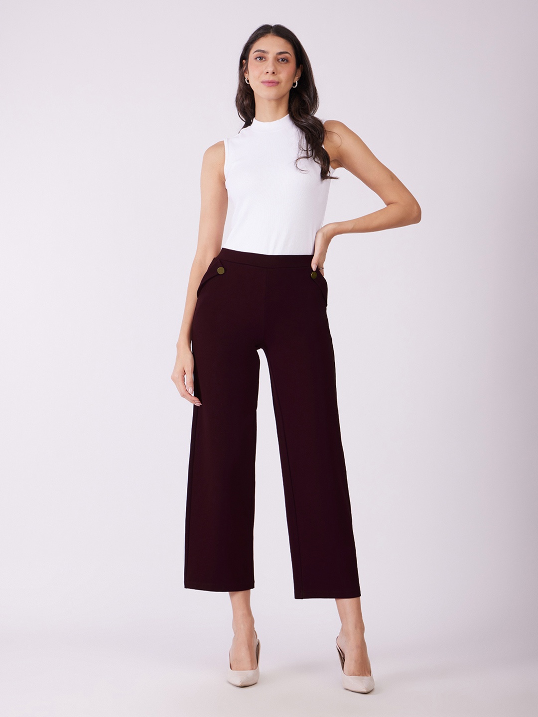 

FableStreet LivIn Women Flared Trousers, Maroon