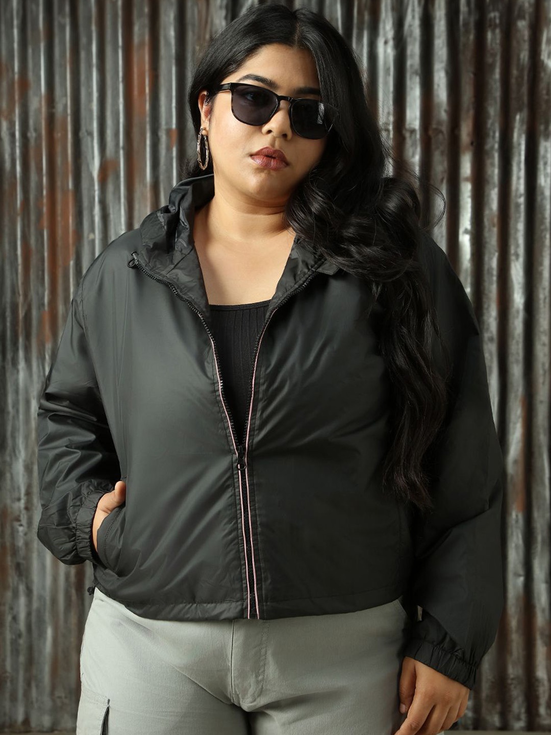 

Freeform By High Star Women Lightweight Crop Light Winters Hooded Jacket, Black