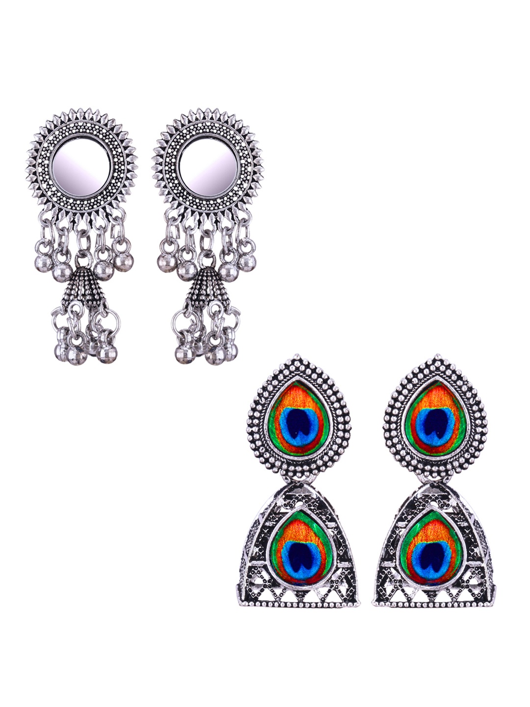 

DIVASTRI Peacock Shaped Jhumkas Earrings, Silver