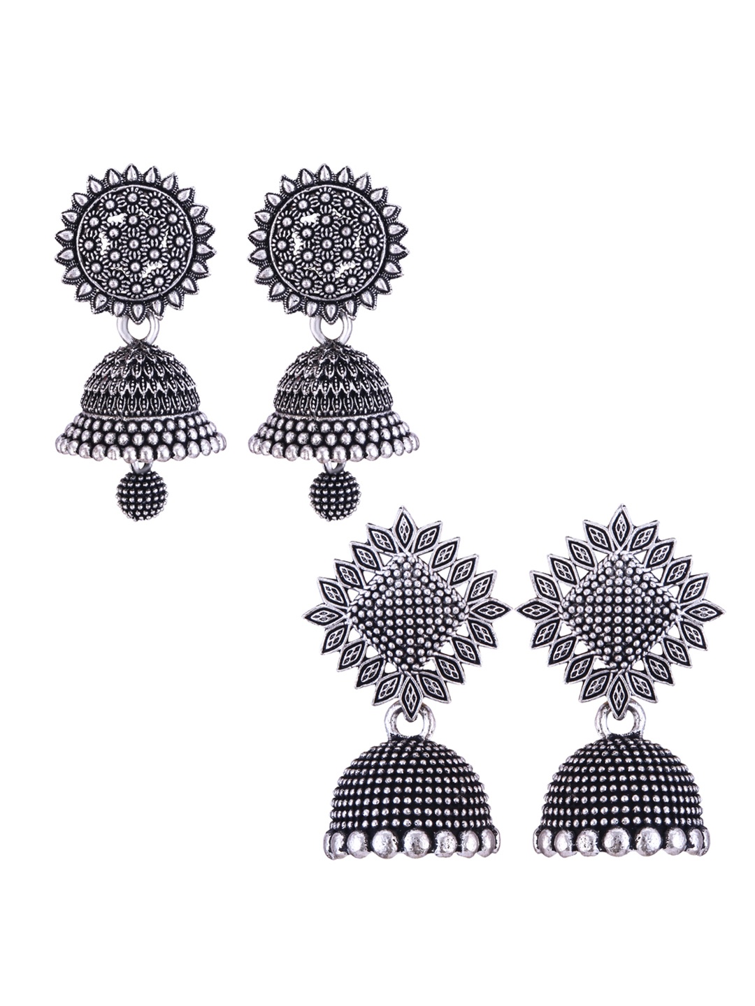 

DIVASTRI Set of 2 Silver Plated Dome Shaped Oxidised Jhumkas