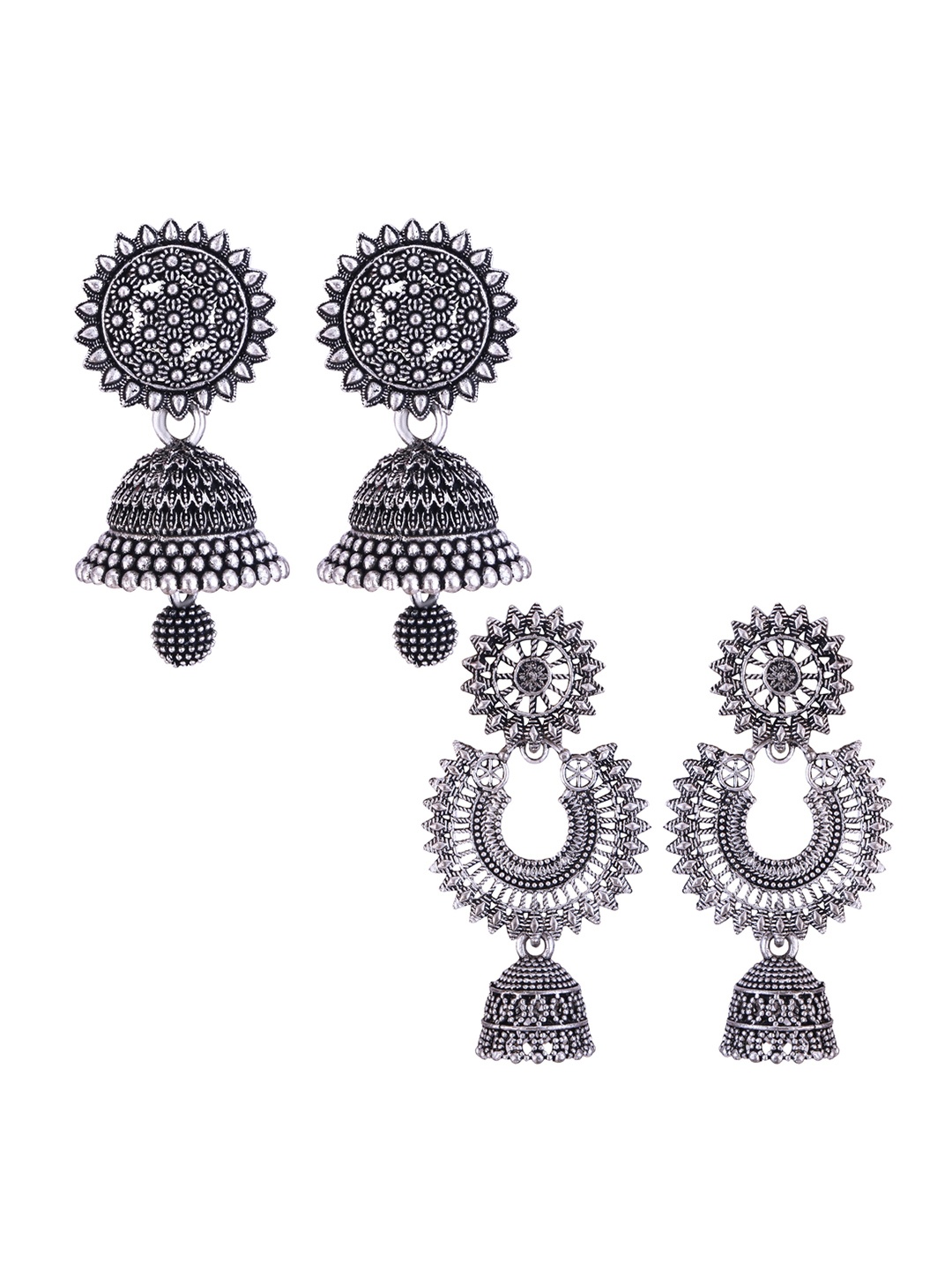 

DIVASTRI Set of 2 Silver Plated Dome Shaped Oxidised Jhumkas