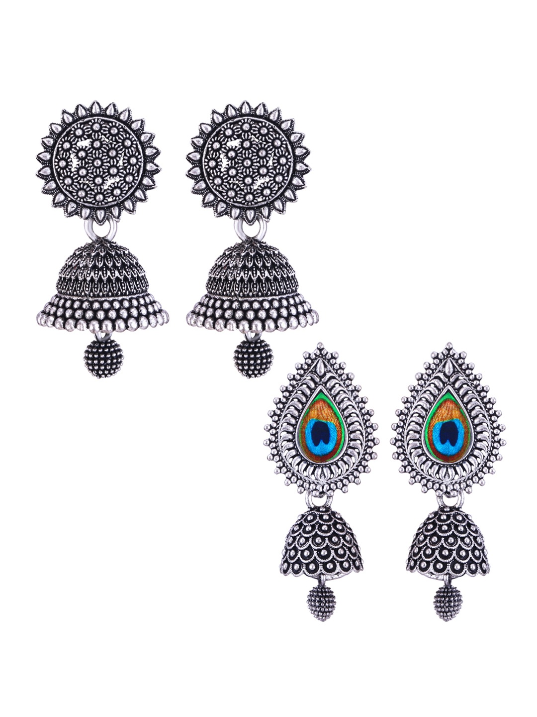 

DIVASTRI Peacock Shaped Jhumkas Earrings, Silver