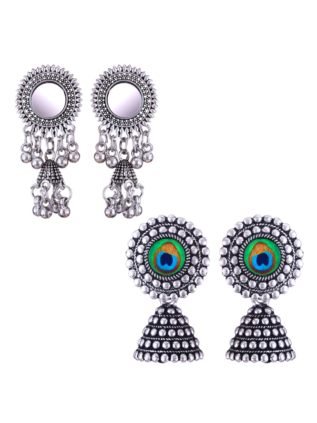 

DIVASTRI Peacock Shaped Jhumkas Earrings, Silver
