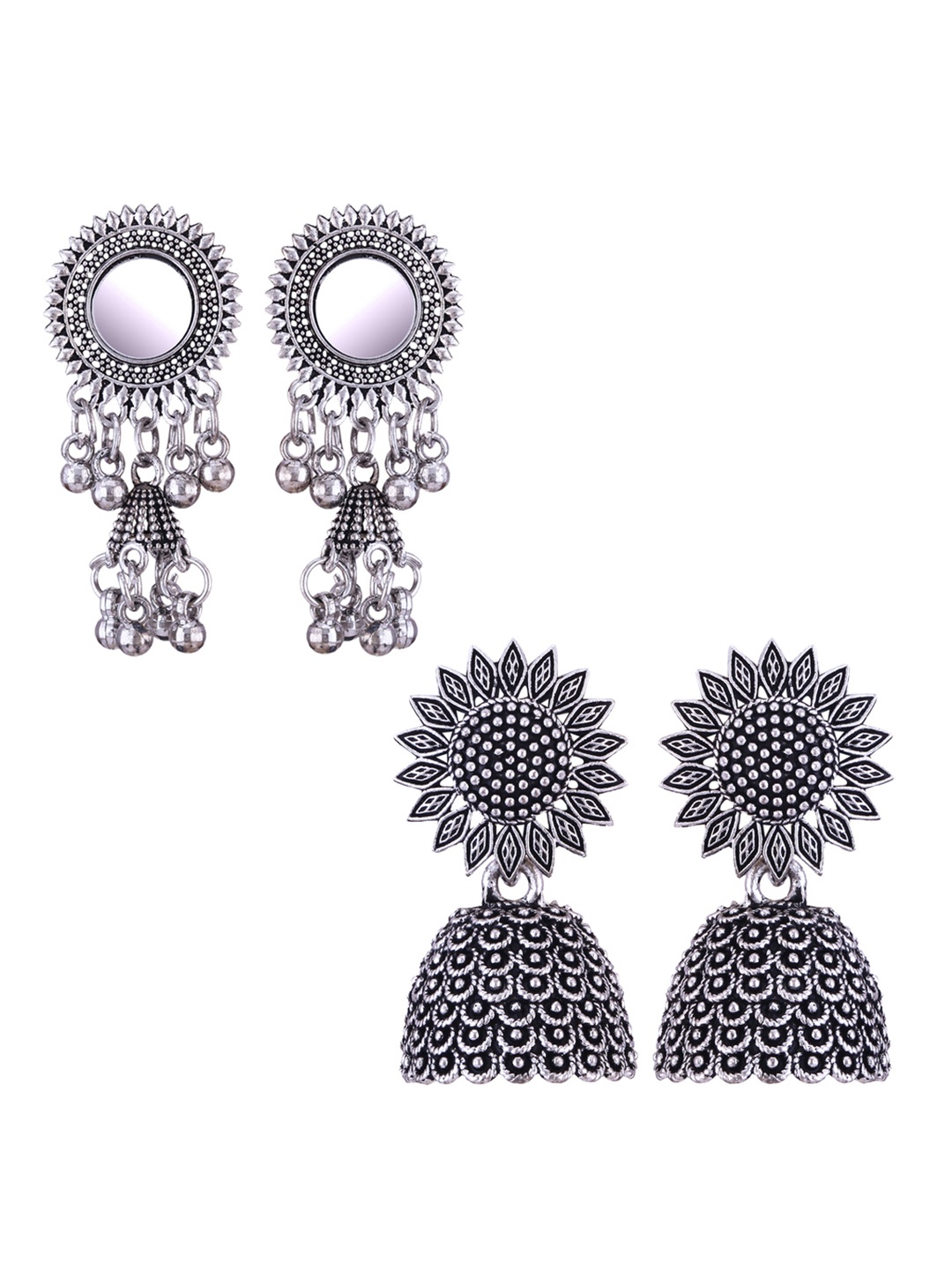 

DIVASTRI Peacock Shaped Jhumkas Earrings, Silver