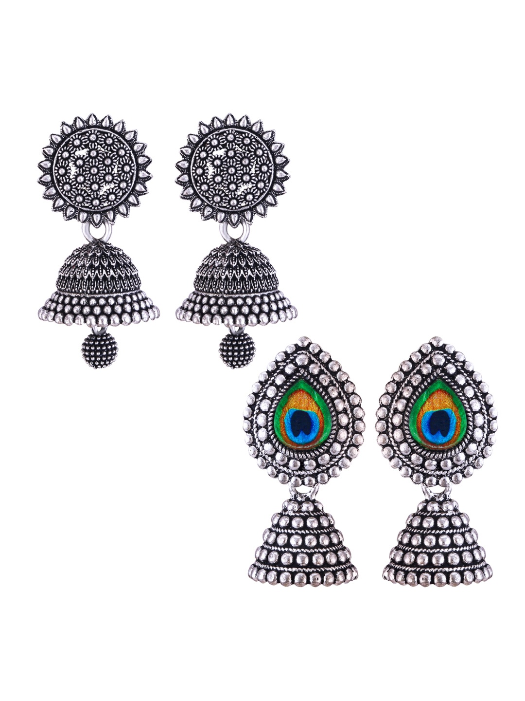 

DIVASTRI Peacock Shaped Jhumkas Earrings, Silver